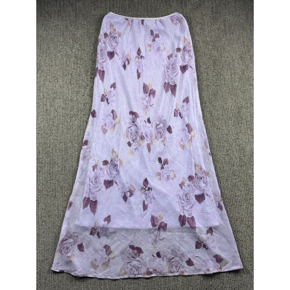 VTG Jody Womens L Pull On Maxi Skirt Y2K Fairy Romantic 90s Lined Purple Floral